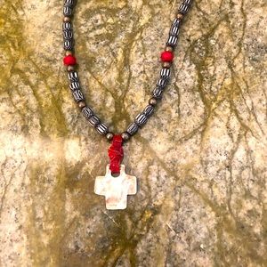 Bead & cross necklace